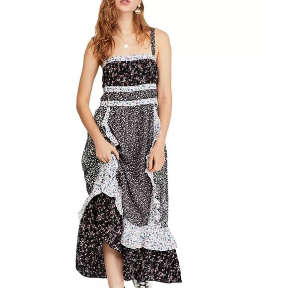 Free People Dresses & Skirts - Free People Yesica Mixed Floral Maxi Dress Black Pink Size Size 4 Cottagecore